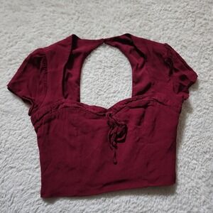 FOREVER 21 Burgundy‎ Smocked Cutout Crop Top Women's Size Small